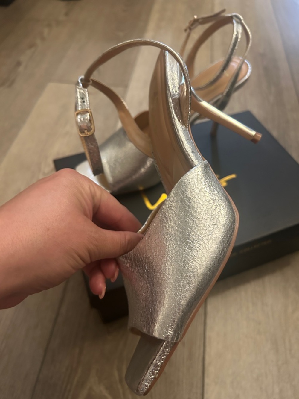 Lulu's Silver Metallic Open-Toe Block Heel Sandals